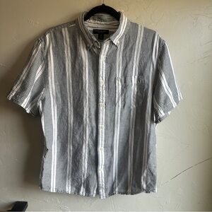 Banana Republic Linen Cotton Stripe Coastal Prep Button-Up Shirt‎ Black White M